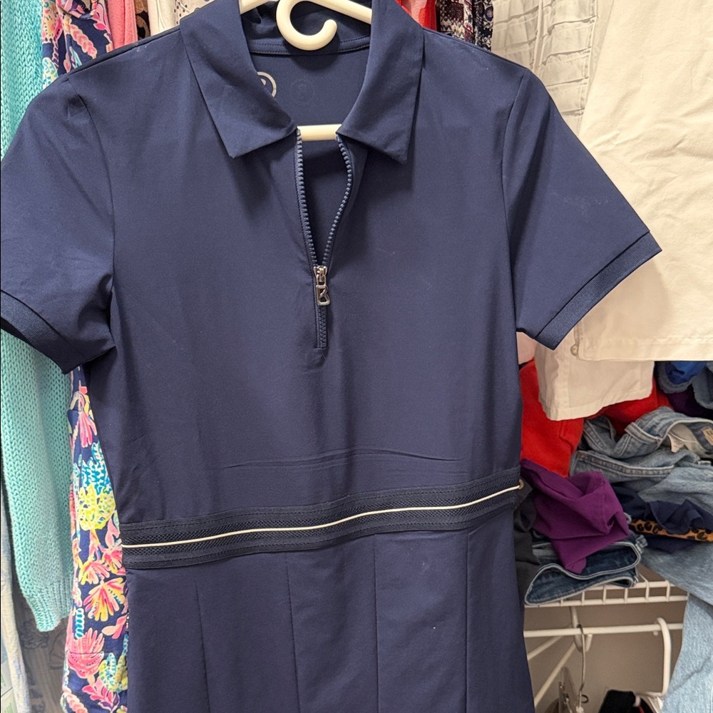 Bogner Dark Blue Midi Dress with Collar and Zip